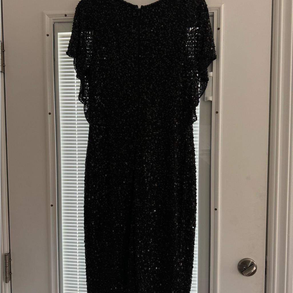 Adrianna Papell Beaded Black Cocktail Flutter Sleeve Dress